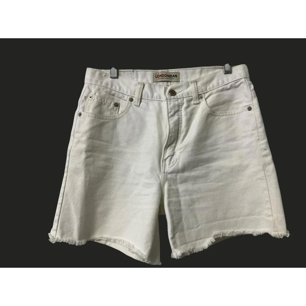 London Jean Womens White‎ High Rise Frayed Raw Hem Denim Shorts Tie Belt Size 6